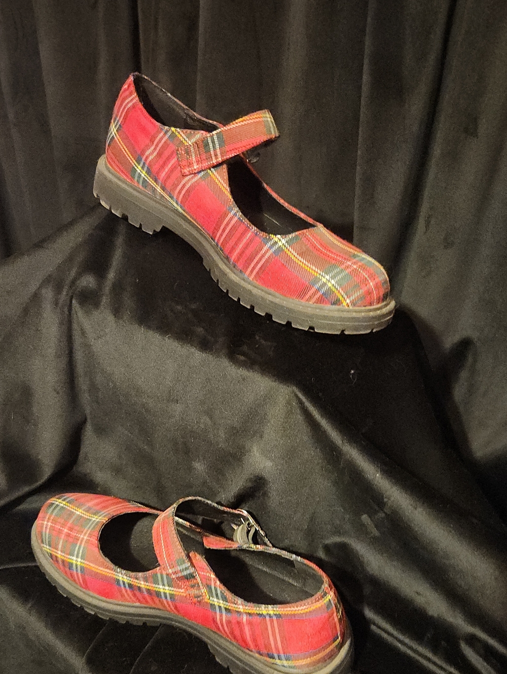 Unbranded Red Plaid Mary Jane Shoes with Strap